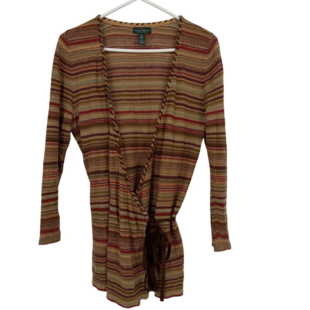 Lauren Ralph Lauren Wrap Cardigan Women Size M Multi-Color Striped Linen Blend